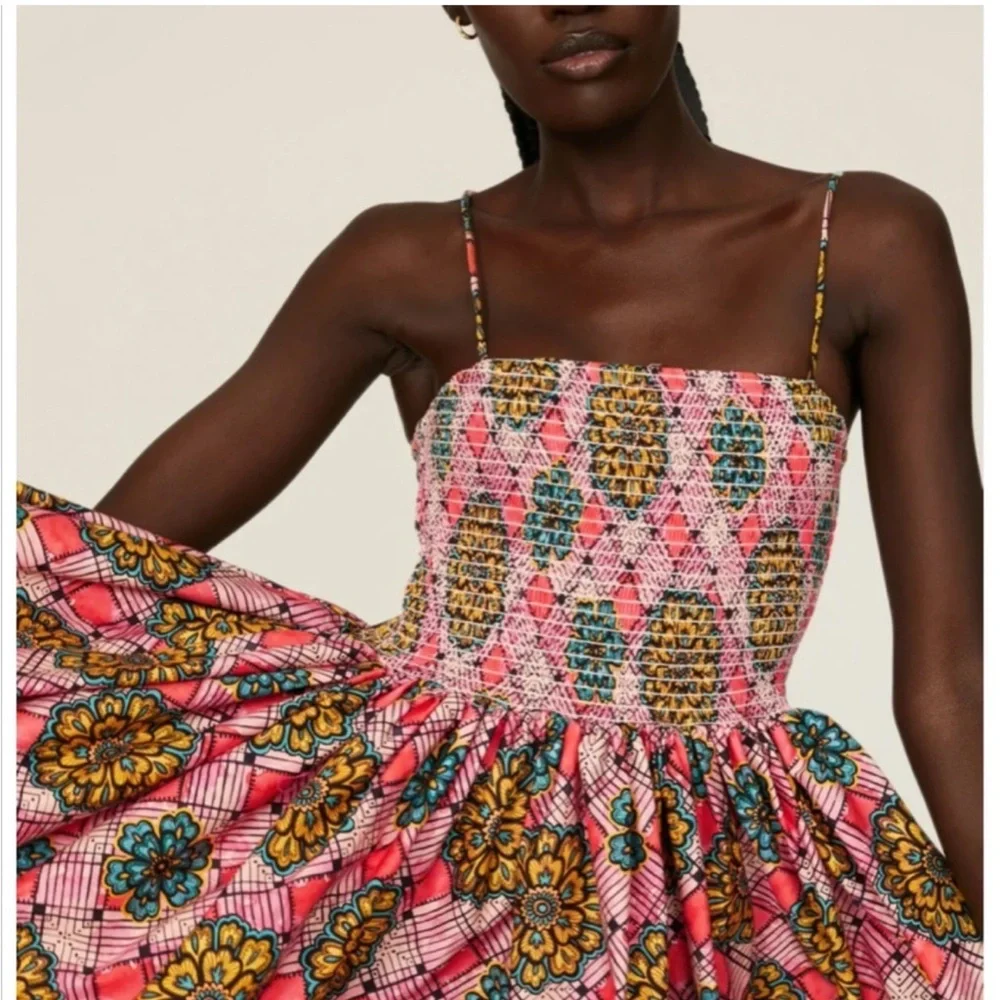 Autumn Adeigbo Winnie Midi Dress NWT Size 8 Pink Floral Smocked Cotton - Picture 10 of 16